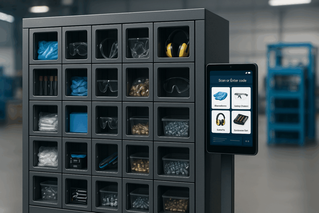 Products arranged inside an automated dispensing cabinet