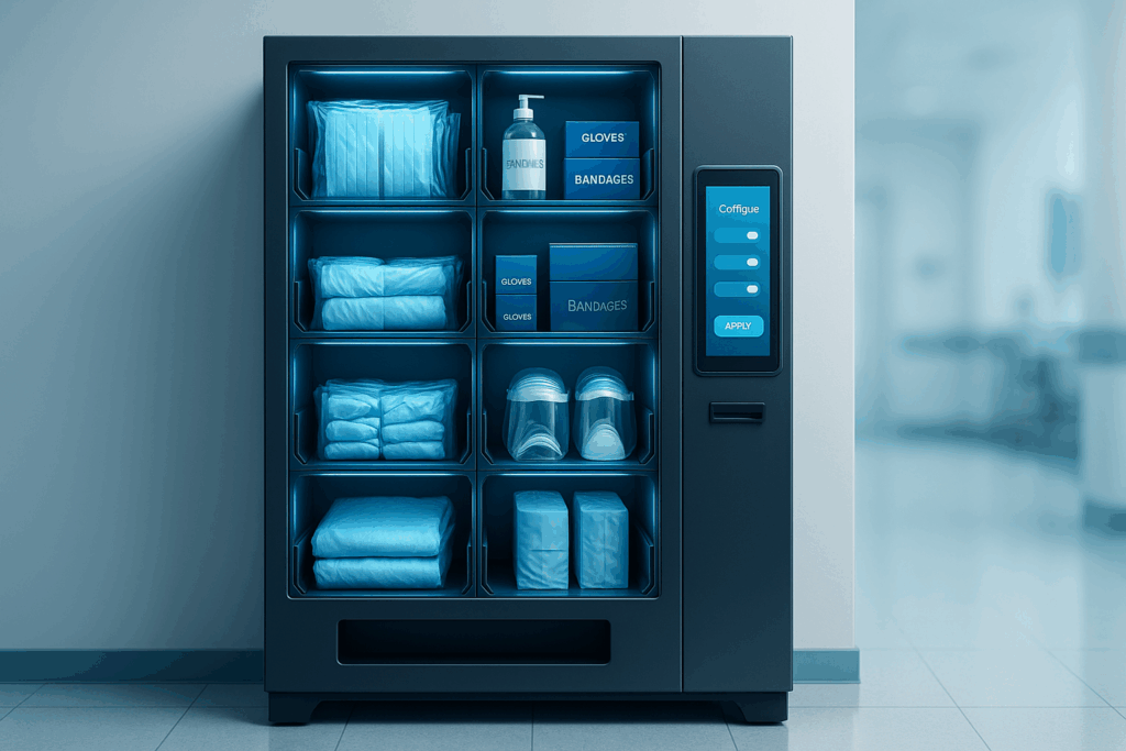 Medical supplies stocked in a secure dispensing unit